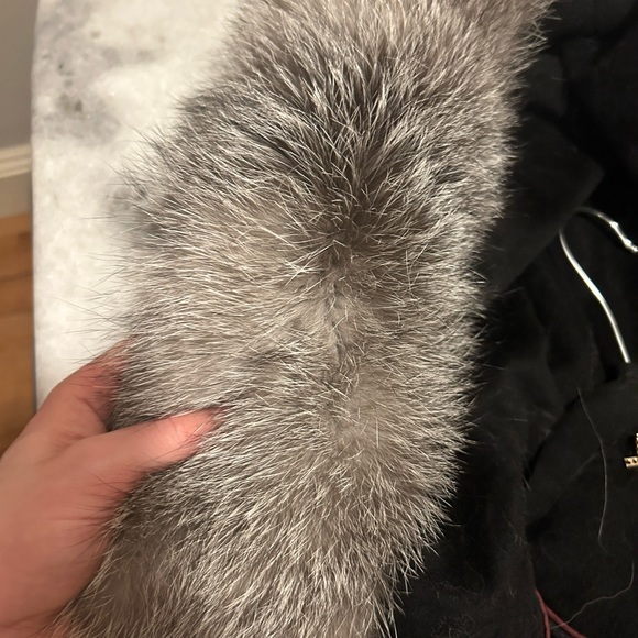 1 Madison Black Wool Wrap Coat with Detachable Fox Fur Trim - Picture 11 of 12